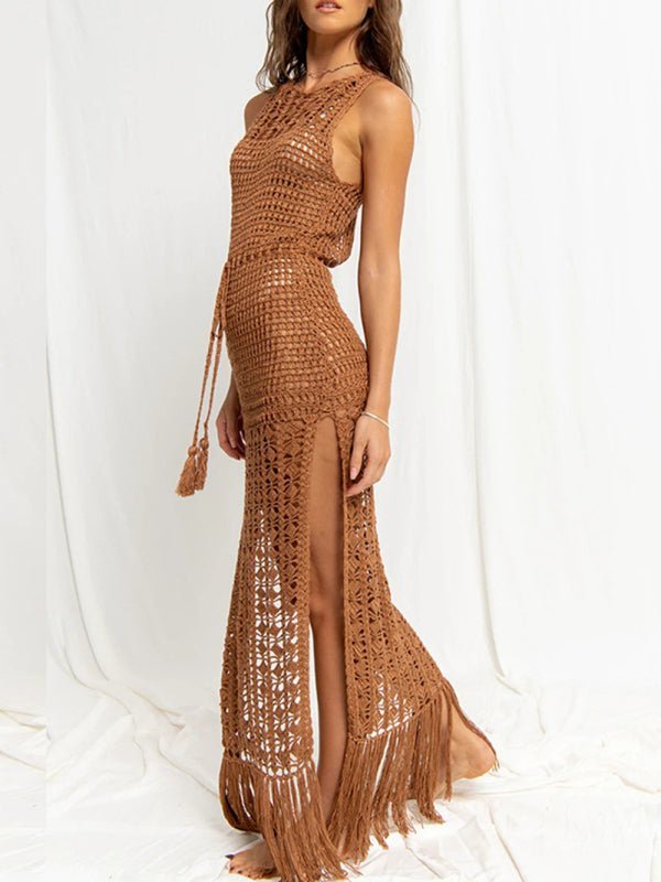 Levoire | Femme Bikini top Haut Pointu Frange Maillot de bain Cape Plage Robe Longue