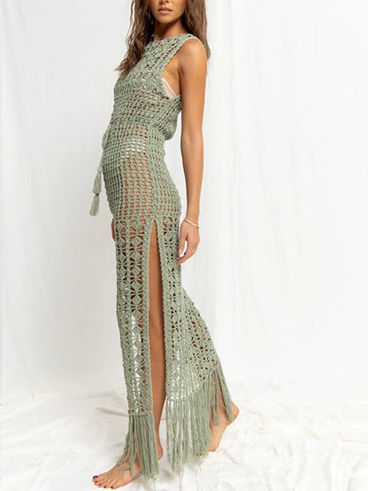 Levoire | Femme Bikini top Haut Pointu Frange Maillot de bain Cape Plage Robe Longue