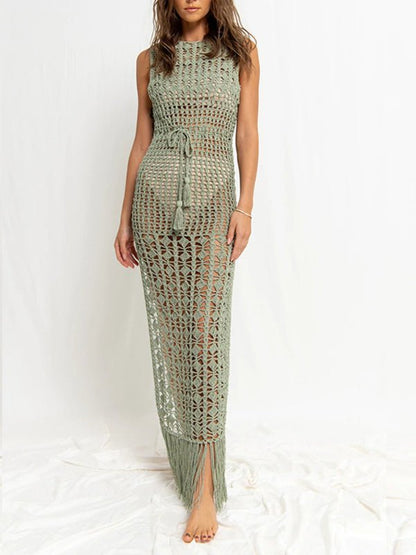 Levoire | Femme Bikini top Haut Pointu Frange Maillot de bain Cape Plage Robe Longue Vert