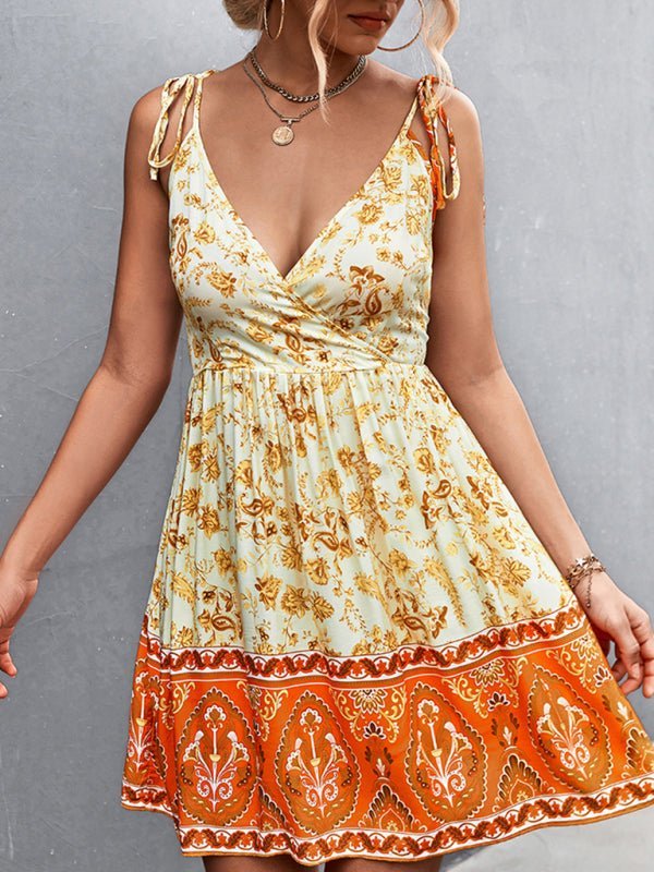 Levoire | Femme Robe fleurie dos nu style bohème vacances Jaune