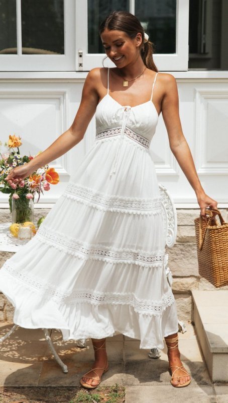 Levoire | Femme Robe midi pointue bohémienne à panneaux Blanc