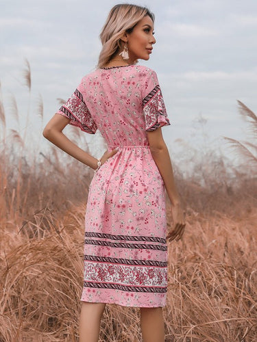 Levoire | Dame Bohème Courte Manches V-Uring Robe Fleurie