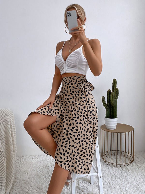Levoire | Femme décontractée toute occasion tempérament pois imprimé jupe fendue