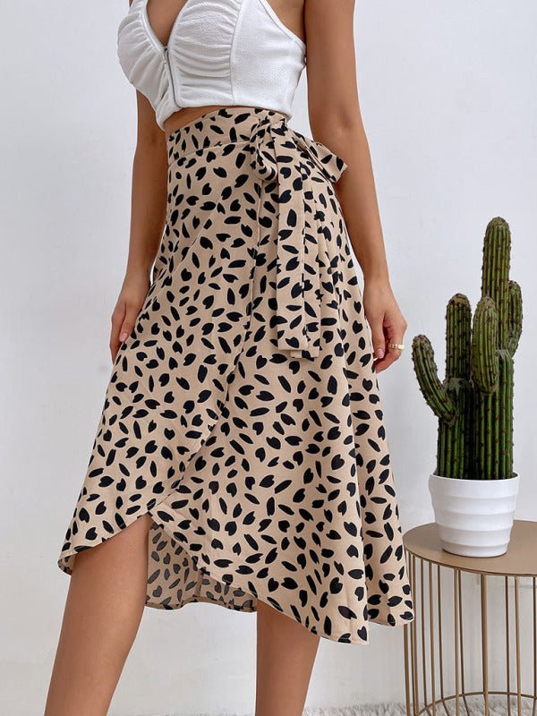 Levoire | Femme décontractée toute occasion tempérament pois imprimé jupe fendue Khaki