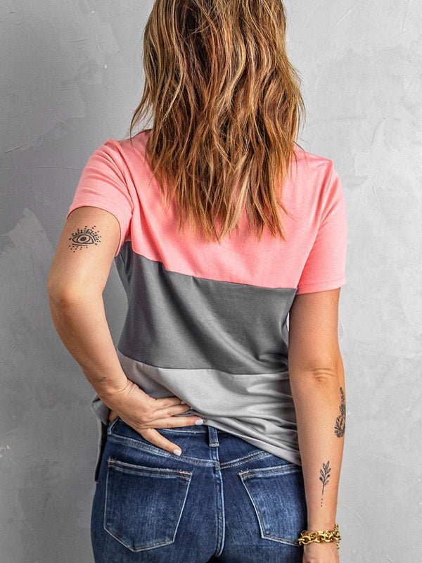 Levoire | Femmes Décontracté Couleur Bloc T-shirt À Manches Courtes Col Rond