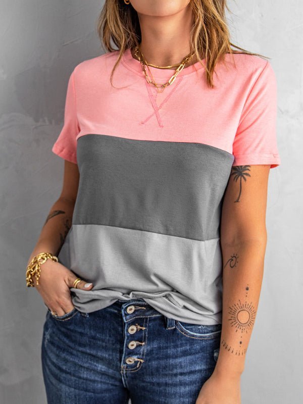 Levoire | Femmes Décontracté Couleur Bloc T-shirt À Manches Courtes Col Rond