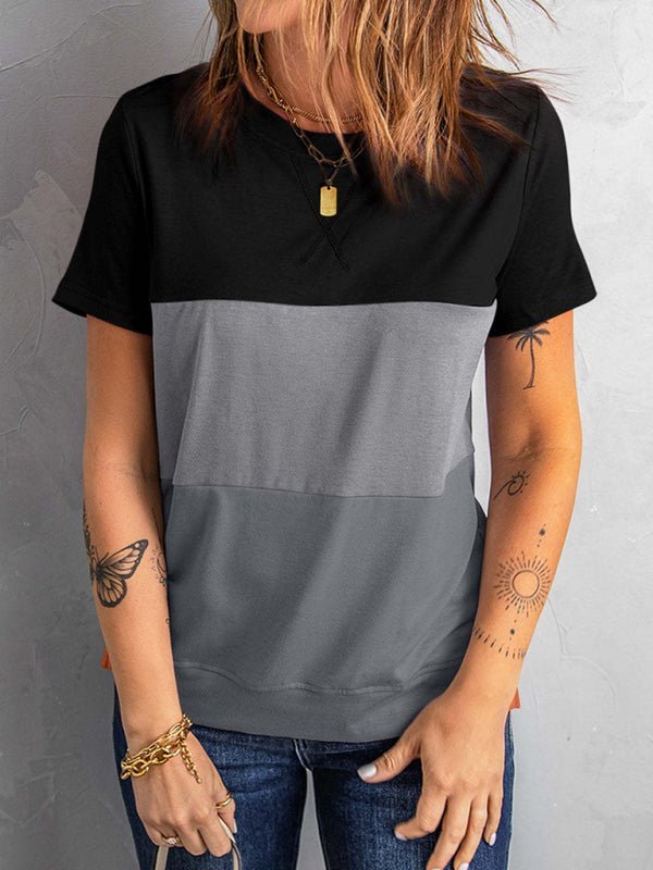 Levoire | Femmes Décontracté Couleur Bloc T-shirt À Manches Courtes Col Rond
