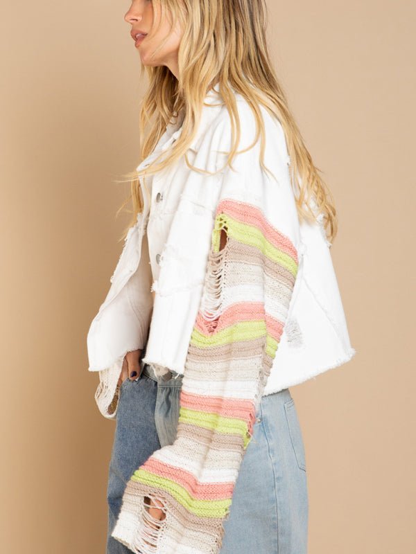 Levoire | Femme Pantalon de loisirs en denim Arc-en-ciel Veste à manches longues avec empiècements