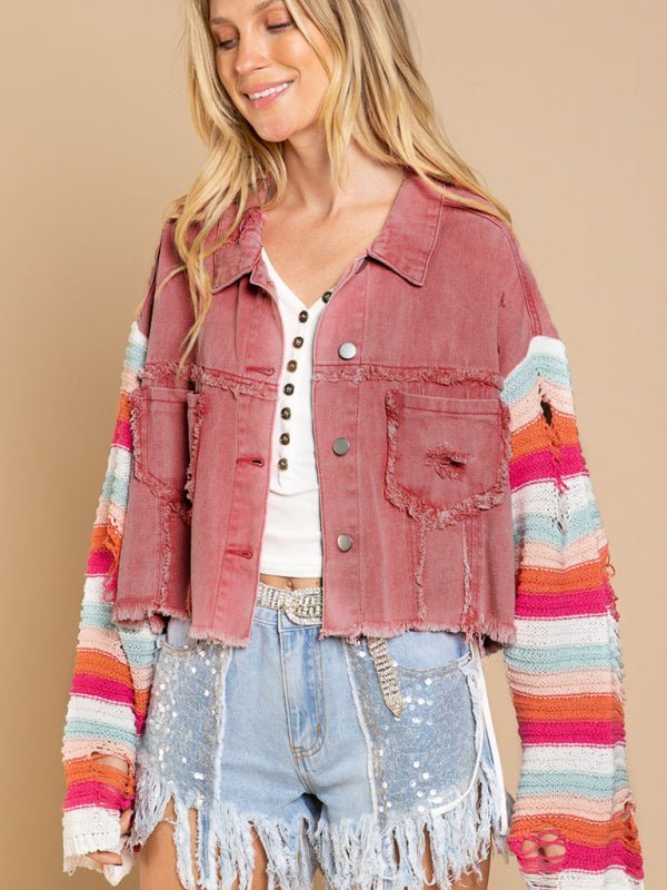 Levoire | Femme Pantalon de loisirs en denim Arc-en-ciel Veste à manches longues avec empiècements