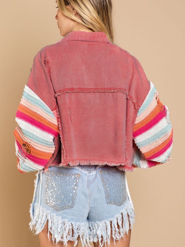 Levoire | Femme Pantalon de loisirs en denim Arc-en-ciel Veste à manches longues avec empiècements