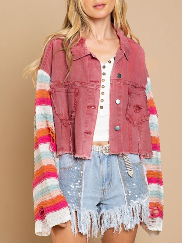 Levoire | Femme Pantalon de loisirs en denim Arc-en-ciel Veste à manches longues avec empiècements