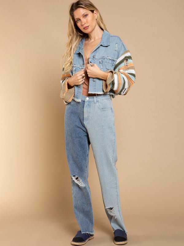Levoire | Femme Pantalon de loisirs en denim Arc-en-ciel Veste à manches longues avec empiècements