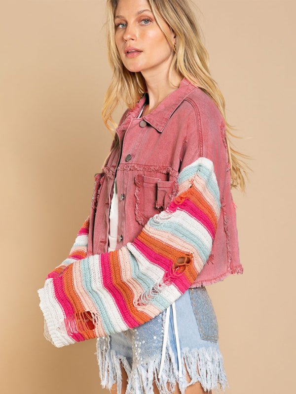 Levoire | Femme Pantalon de loisirs en denim Arc-en-ciel Veste à manches longues avec empiècements