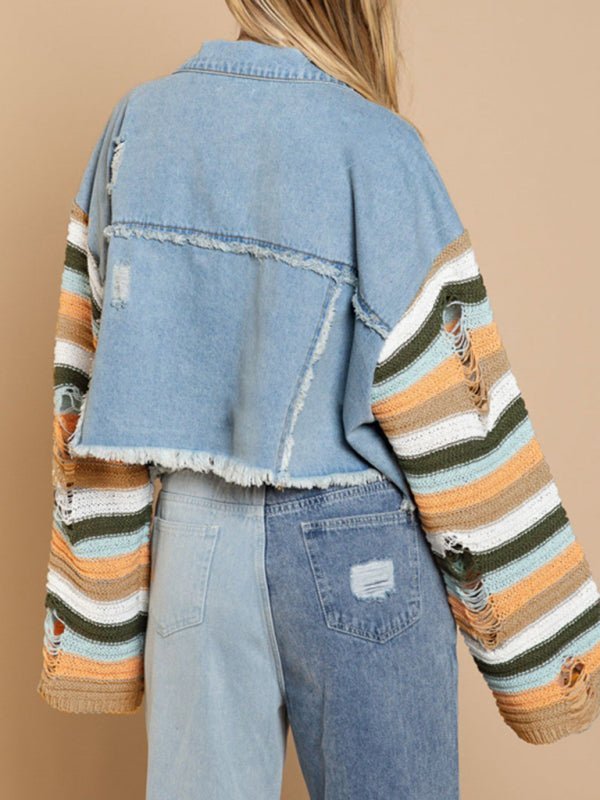Levoire | Femme Pantalon de loisirs en denim Arc-en-ciel Veste à manches longues avec empiècements