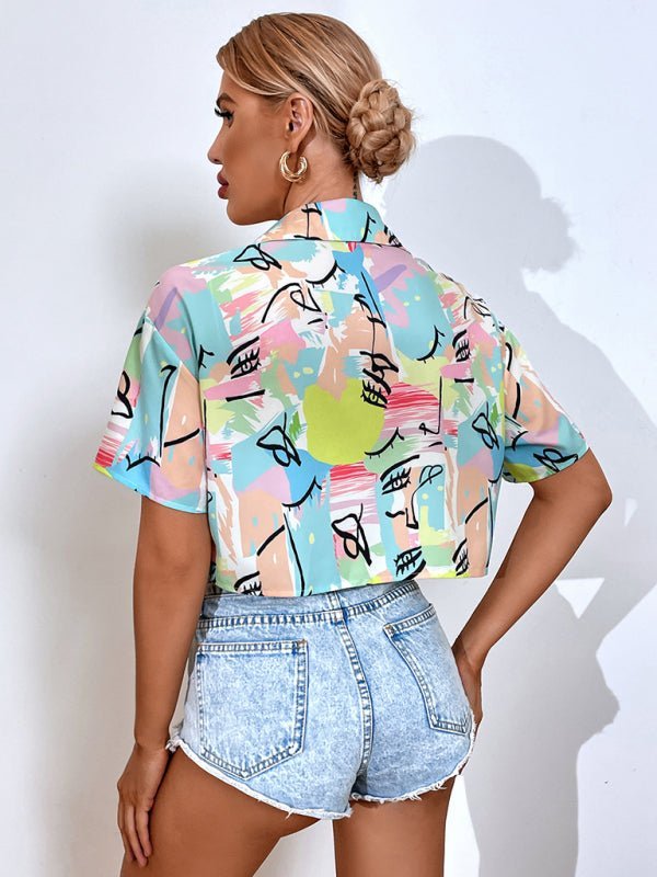 Levoire | Femme Fritidsmotep Street Cropped Graffiti Print Chemise à manches courtes
