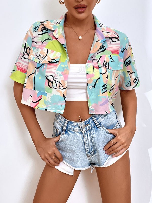 Levoire | Femme Fritidsmotep Street Cropped Graffiti Print Chemise à manches courtes Motif