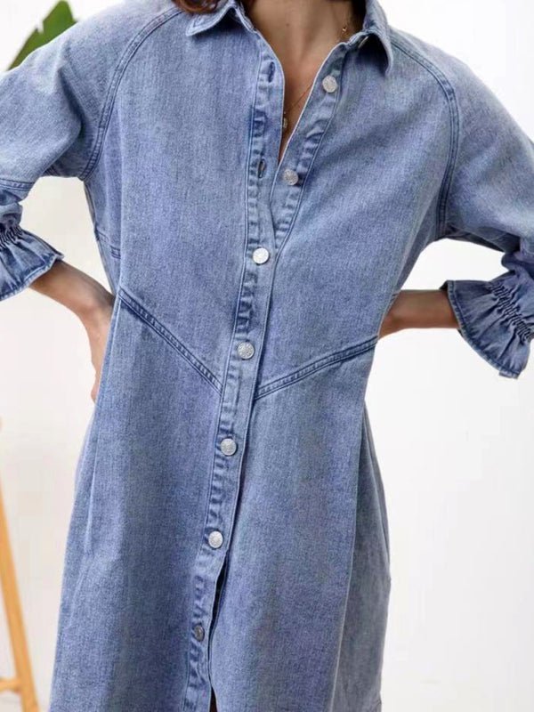 Levoire | Femmes Robe Longue à Manches Bouffantes en Denim Baggy Lâche