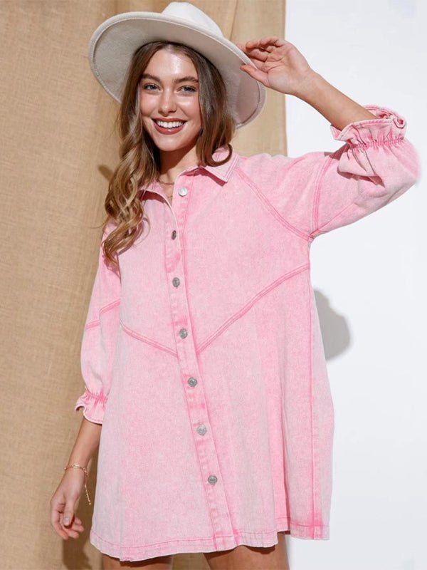 Levoire | Femmes Robe Longue à Manches Bouffantes en Denim Baggy Lâche