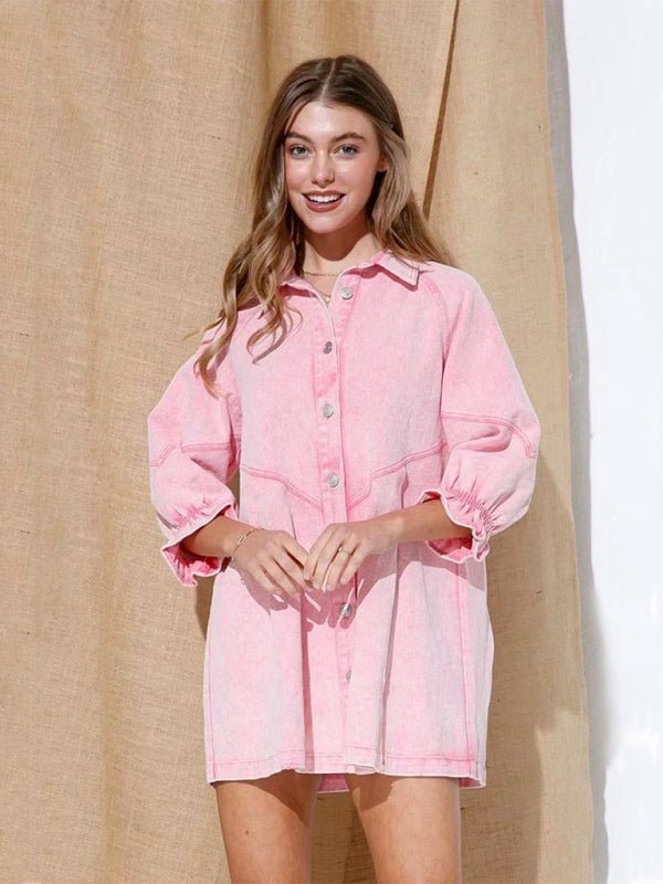 Levoire | Femmes Robe Longue à Manches Bouffantes en Denim Baggy Lâche