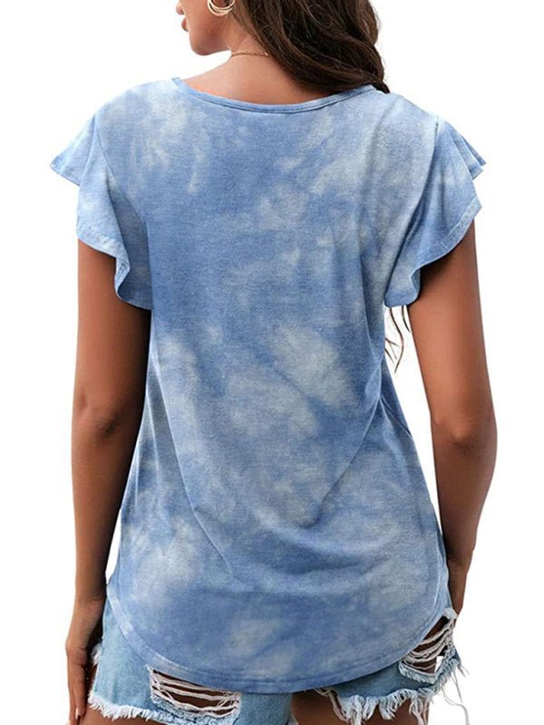 Levoire | T-shirt à col rond imprimé feuilles de lotus pour dames à manches courtes