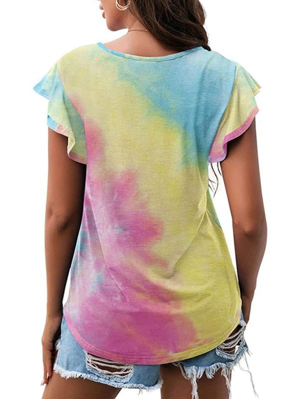 Levoire | T-shirt à col rond imprimé feuilles de lotus pour dames à manches courtes
