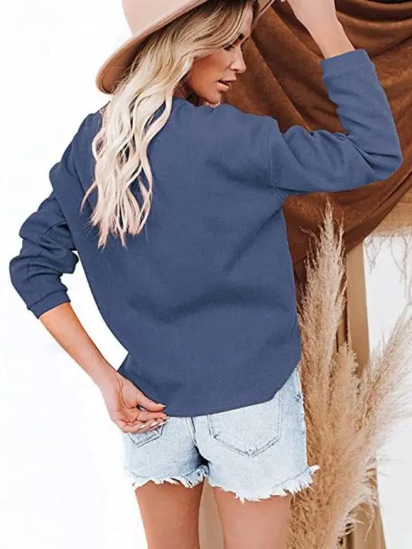 Levoire | Vêtements pour dames Amazon Hot Style V-U-col Uni Manches longues Haut T-Shirt Femmes