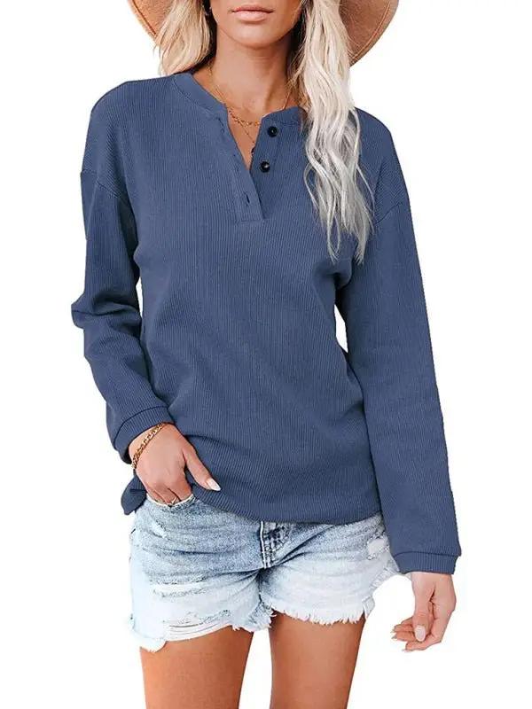Levoire | Vêtements pour dames Amazon Hot Style V-U-col Uni Manches longues Haut T-Shirt Femmes