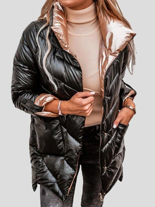 Levoire | Veste À Manches Longues Avec Col Montant Brillant Et Poches