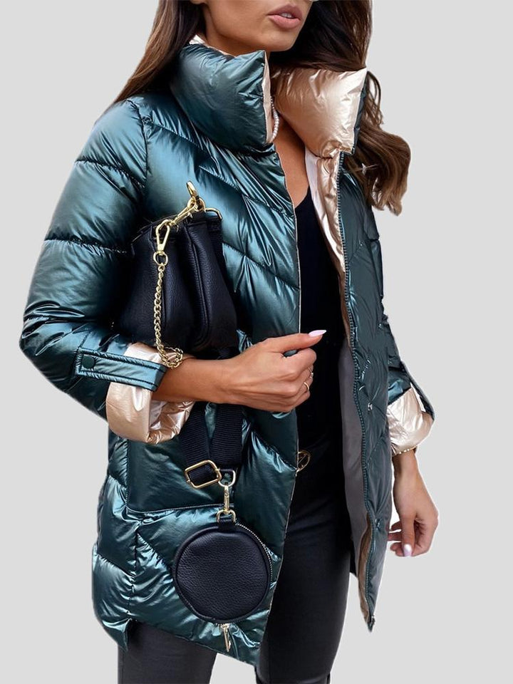 Levoire | Veste À Manches Longues Avec Col Montant Brillant Et Poches Vert