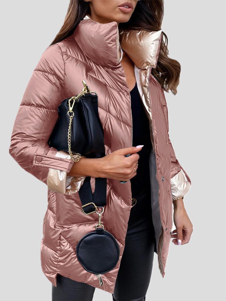Levoire | Veste À Manches Longues Avec Col Montant Brillant Et Poches Rosa
