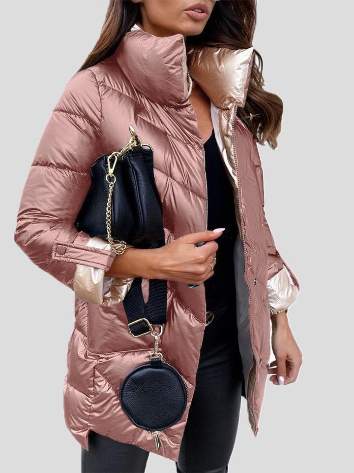 Levoire | Veste À Manches Longues Avec Col Montant Brillant Et Poches Rosa