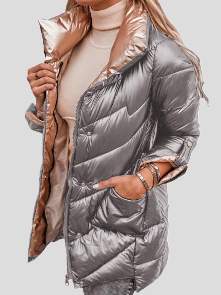 Levoire | Veste À Manches Longues Avec Col Montant Brillant Et Poches
