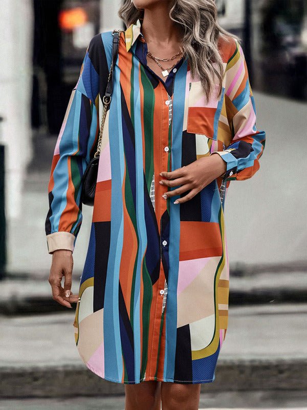 Levoire | Robe chemise mi-longue à revers à blocs de couleur pour femme (sans ceinture)