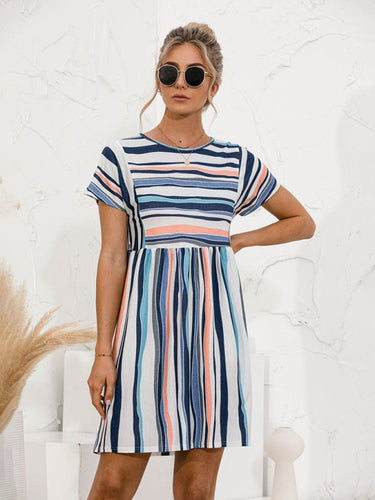 Levoire | Femmes colorées à rayures robe décontractée à manches courtes