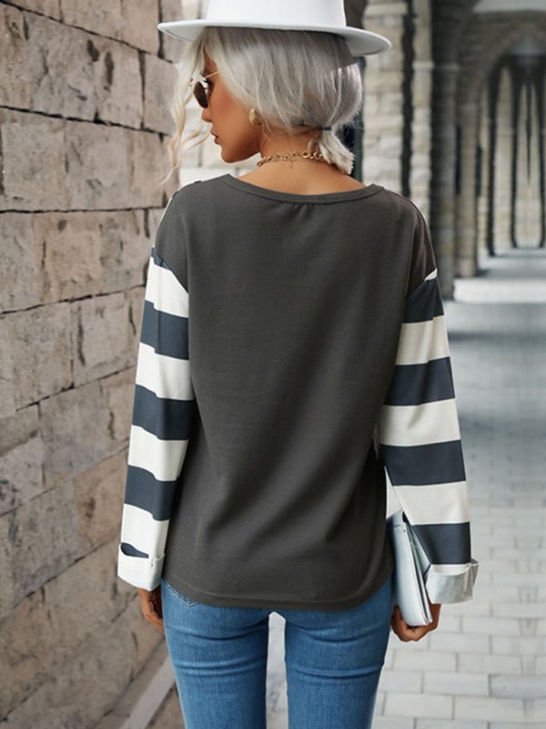 Levoire | Femmes couleur-bloc motif léopard rayé blouse à manches longues