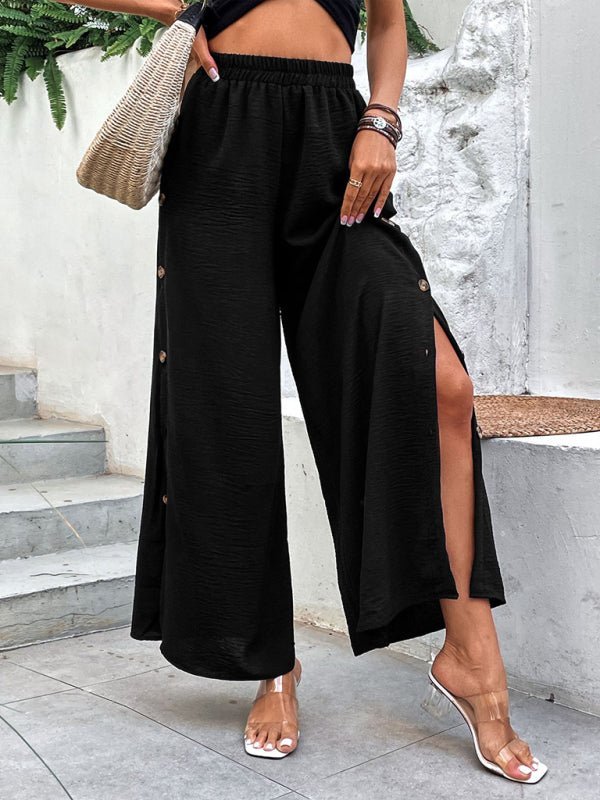 Levoire | Femme Pantalon Style Fente Bouton Taille Haute Large