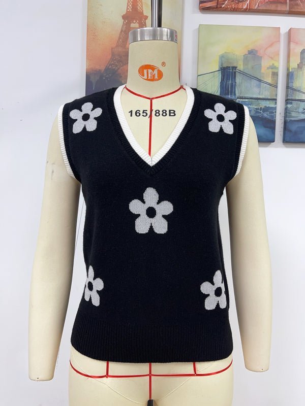 Levoire | Femme Haut en tricot sans manches Jacquard à col en V bicolore