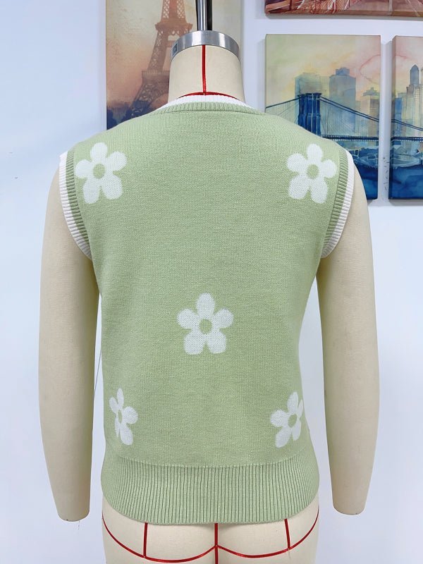 Levoire | Femme Haut en tricot sans manches Jacquard à col en V bicolore