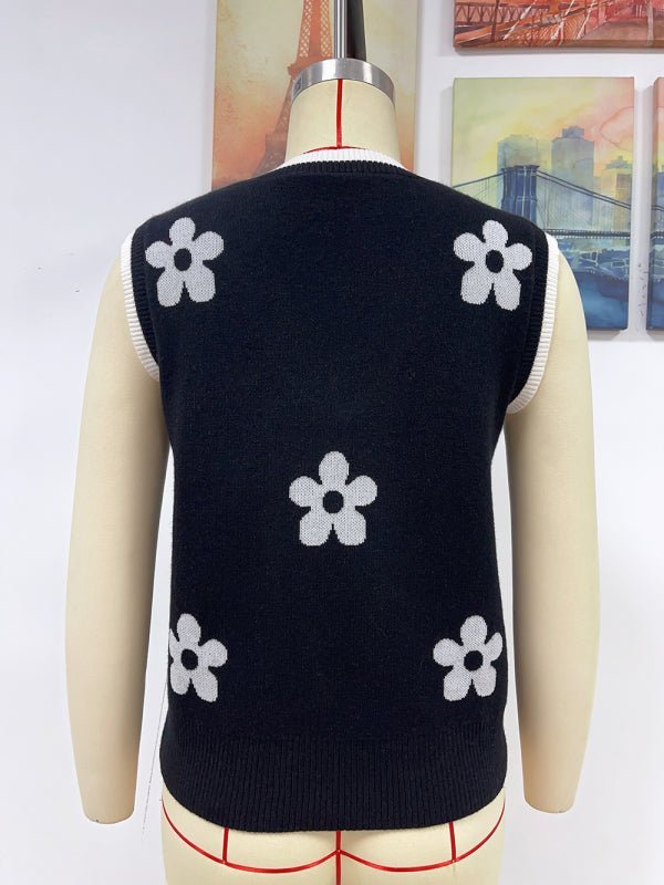 Levoire | Femme Haut en tricot sans manches Jacquard à col en V bicolore