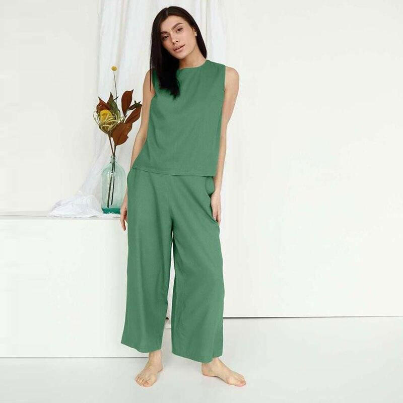 Levoire | Costume Sans Manches En Coton Et Lin Pour Femmes Vert