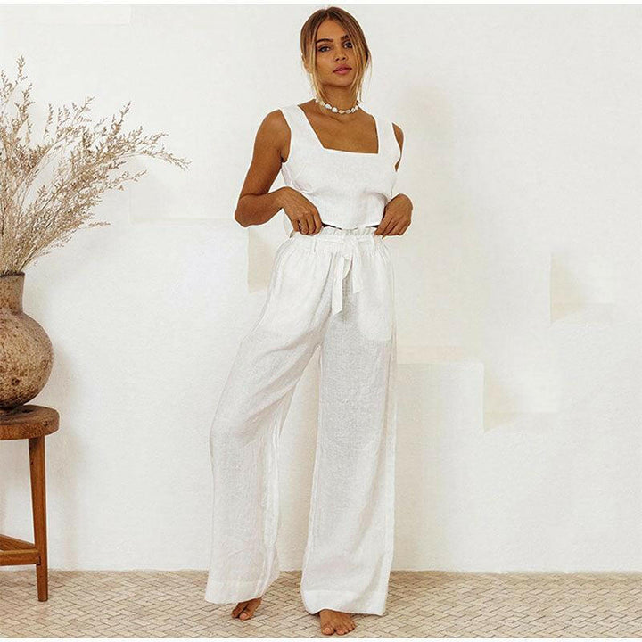 Levoire | Costume Sans Manches En Coton Et Lin Pour Femmes Blanc