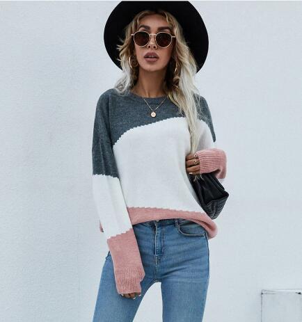 Levoire | Femmes Col rond Tricot lâche Rayé Gris neutre