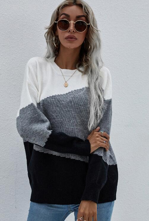 Levoire | Femmes Col rond Tricot lâche Rayé Rohvit kerma blanc