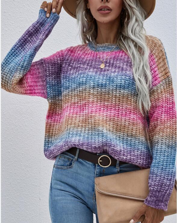 Levoire | Femmes Col Rond Sweatshirt Imprimé Rayé Sweatshirt Violet
