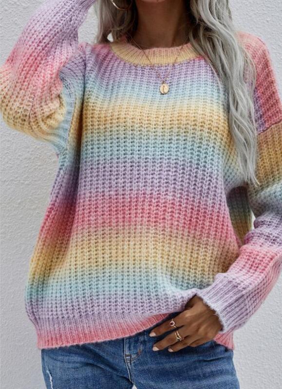 Levoire | Femmes Col Rond Sweatshirt Imprimé Rayé Sweatshirt Rosa