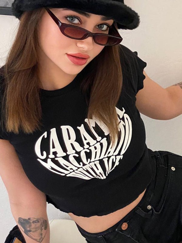 Levoire | Femme Crop T-shirt Graphique à Manches Courtes