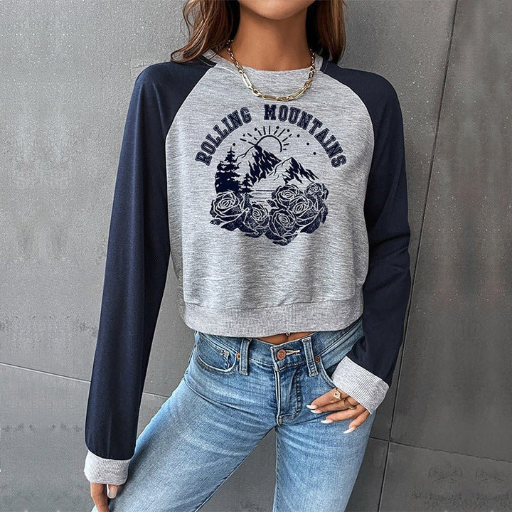Levoire | Femme Crop Raglan Manches Longues Graphique Sweat à Capuche