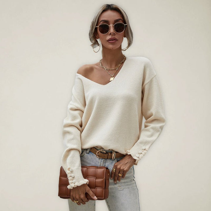 Levoire | Femme Manchon Bouton Lâche Unie Pull Sweatshirt Cracker kaki