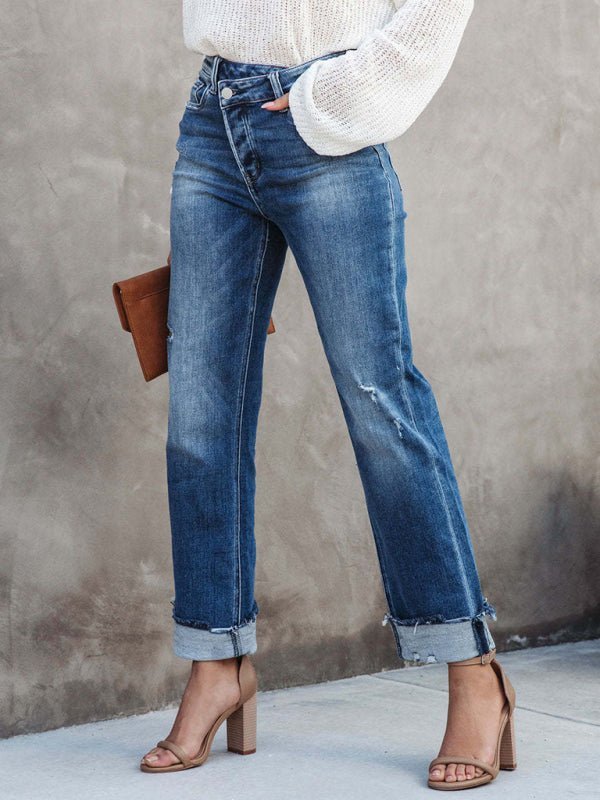 Levoire | Femme Denim lavé Taille Haute tendance décontracté Design Pantalons taille haute
