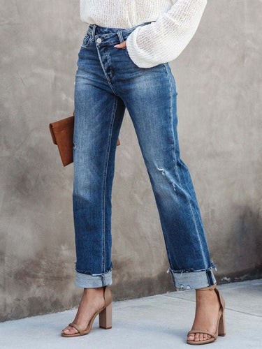 Levoire | Femme Denim lavé Taille Haute tendance décontracté Design Pantalons taille haute